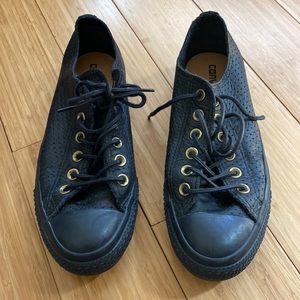 Converse All Star- Black Leather Perforated- sneaker- womens 7.5 (mens 5.5)